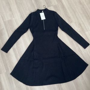Zip-Up Sweater Dress Large Black